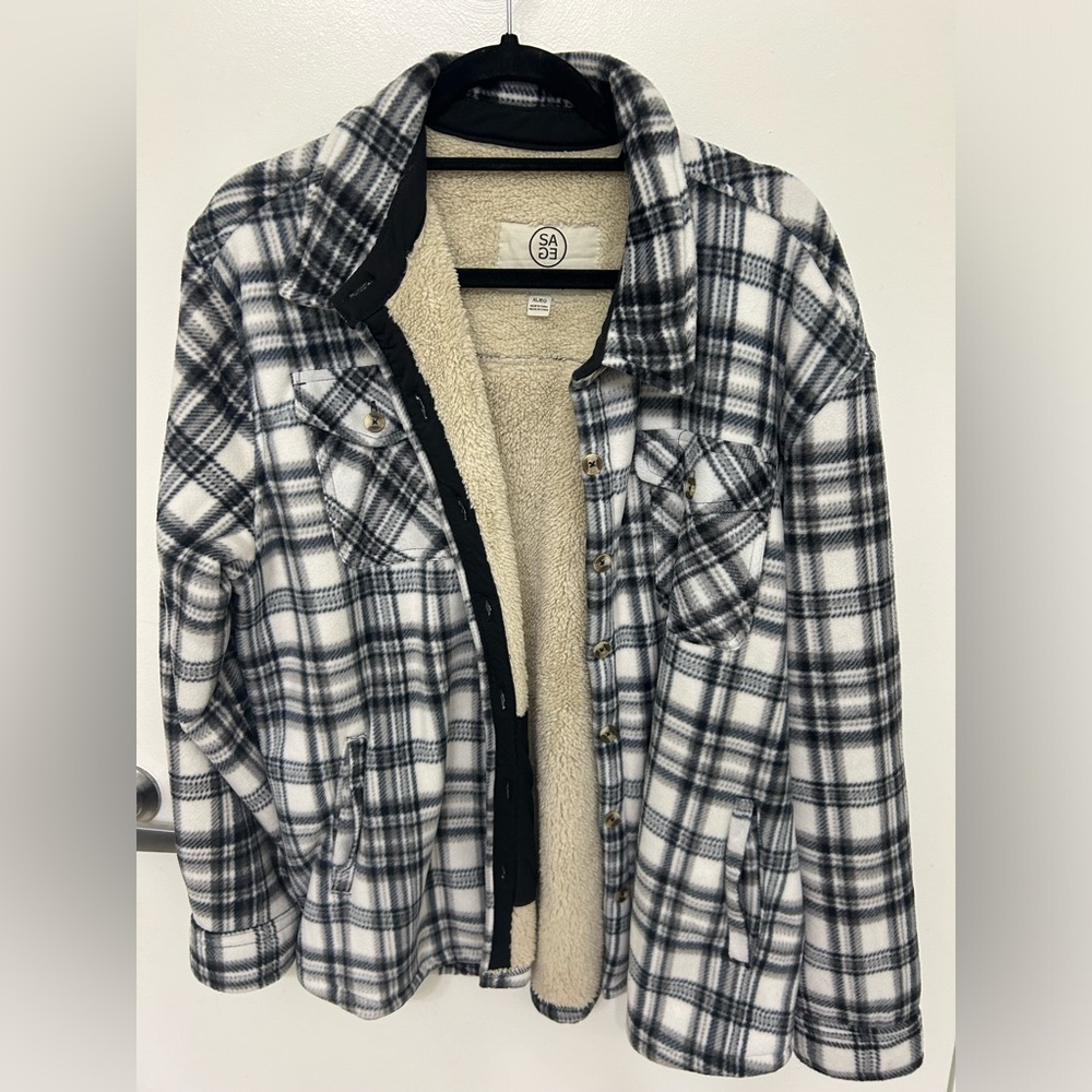 Sage Women's Long Sleeve Plaid Super Plush Sherpa Lined Fleece Shirt Jacket